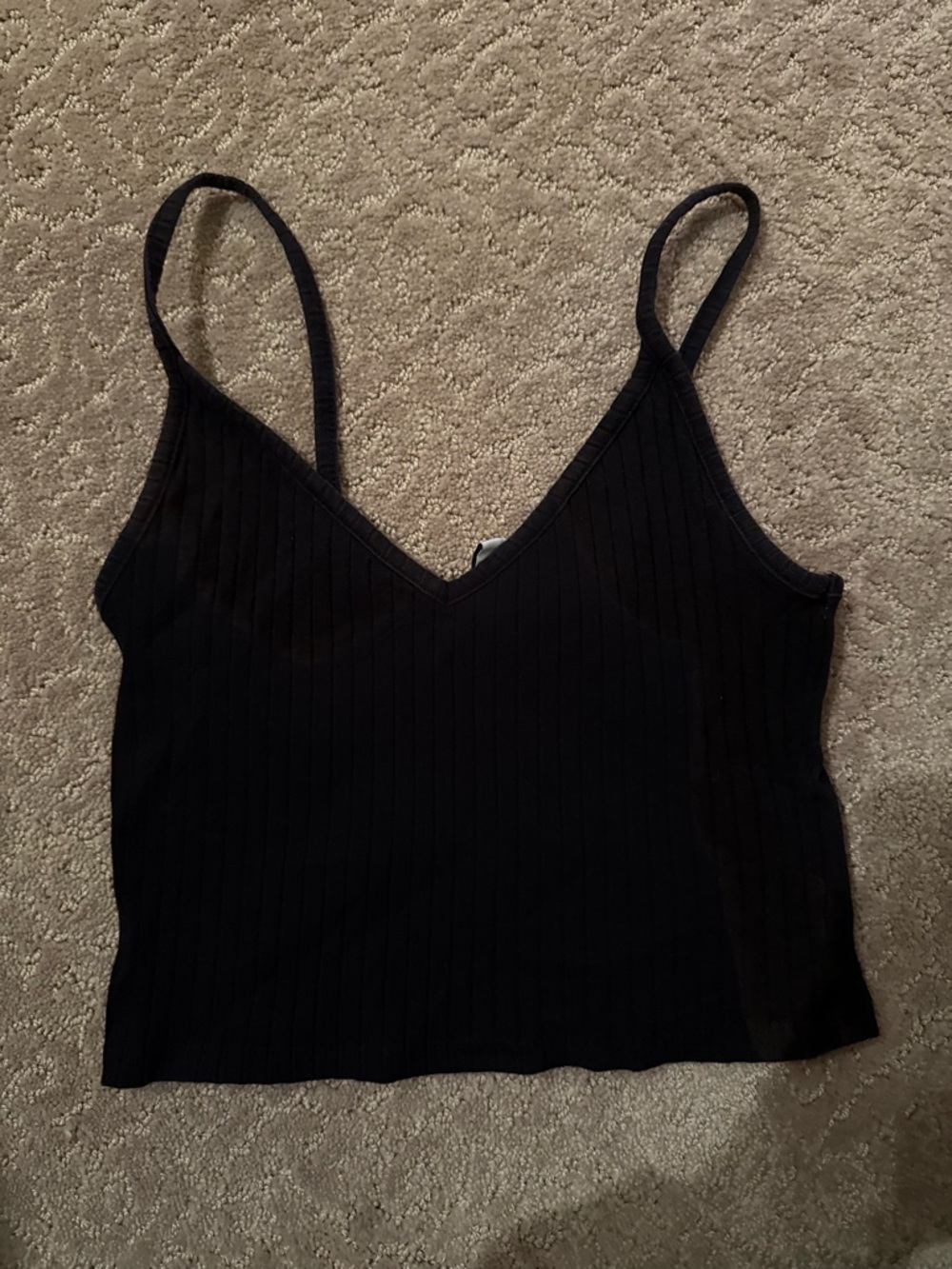 Black Ribbed V-Neck Cami Tank Top